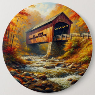 Chapa Redonda De 15 Cm puente clásico cubierto de otoño