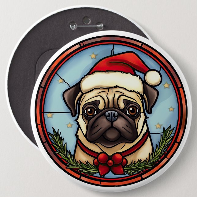 Chapa Redonda De 15 Cm Pug Vidrio Pintado Navidad (Anverso y reverso)