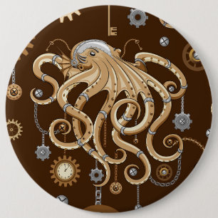 Chapa Redonda De 15 Cm Pulpo Steampunk Retro Fantasía Mecánica