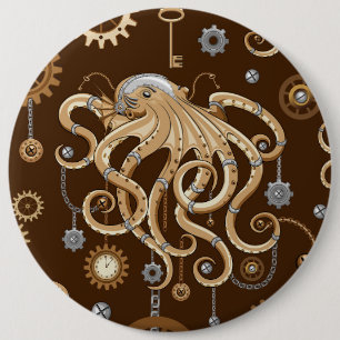 Chapa Redonda De 15 Cm Pulpo Steampunk Retro Fantasía Mecánica