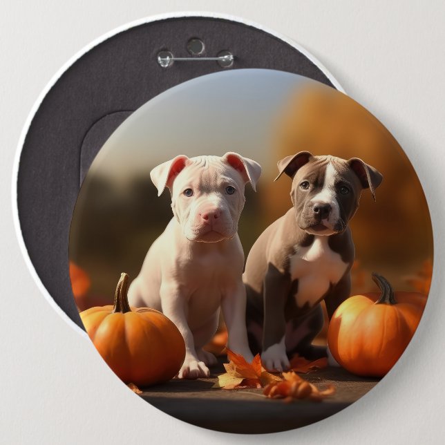 Chapa Redonda De 15 Cm Puppy Pitbull Calabaza deslumbrante de otoño (Anverso y reverso)