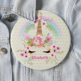 Chapa Redonda De 15 Cm Purpurina de oro rosa de Unicornio parece floral d