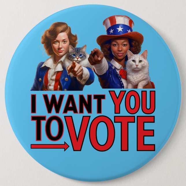 Chapa Redonda De 15 Cm QUIERO QUE VOTES (Gatos Damas) (Anverso)