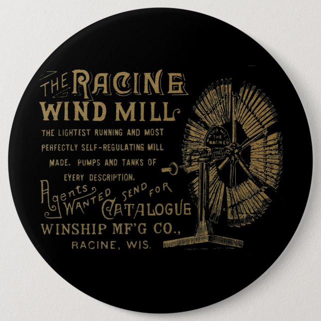 Chapa Redonda De 15 Cm Racine Wind Mill Racine Wisconsin 1889 (Anverso)