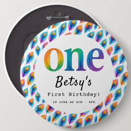 Chapa Redonda De 15 Cm Rainbow Watercolor 1st Birthday | Colorful Baby 