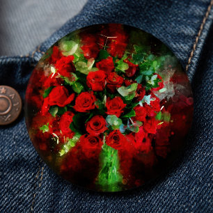 Chapa Redonda De 15 Cm Ramo de Rosas Rojas Acuarela sobre Fondo Negro