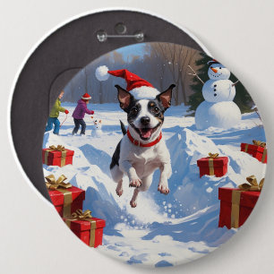 Chapa Redonda De 15 Cm Rat Terrier corre en Nieve con Gorra Navidad