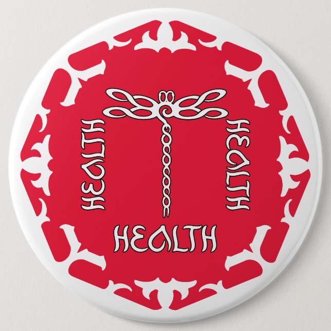 Chapa Redonda De 15 Cm Red Root Chakra "Health" Dragonfly White BG (Anverso)