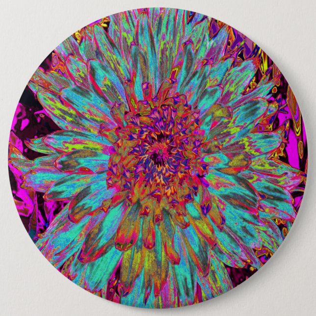Chapa Redonda De 15 Cm Resumen azul Verde azulado psicodélico Dahlia deco (Anverso)