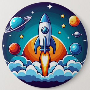 Chapa Redonda De 15 Cm Retro, cohete espacial exterior