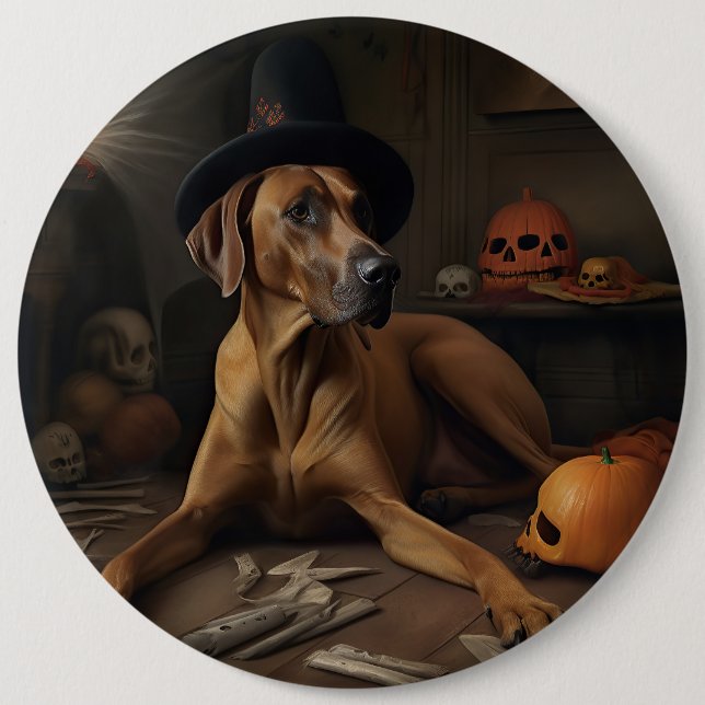 Chapa Redonda De 15 Cm Rhodesia Ridgeback Pumpkins Halloween Scary (Anverso)