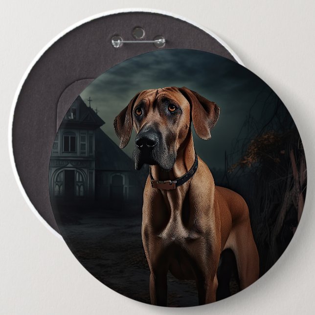 Chapa Redonda De 15 Cm Rhodesian Ridgeback Halloween Espeluznante (Anverso y reverso)
