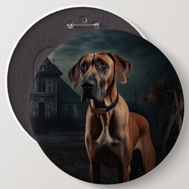 Chapa Redonda De 15 Cm Rhodesian Ridgeback Halloween Scary (Anverso y reverso)