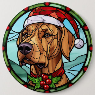 Chapa Redonda De 15 Cm Rhodesian Ridgeback Navidades de vidrio manchado