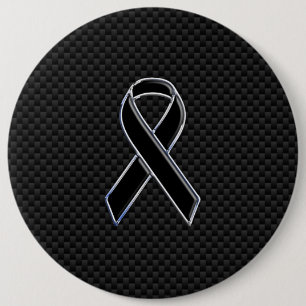 Chapa Redonda De 15 Cm Ribbon Awareness Black Carbon Fiber