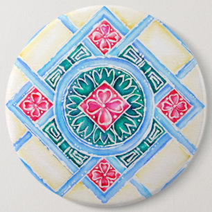 Chapa Redonda De 15 Cm Ronda Verde azulada de mosaico geométrico de Pera