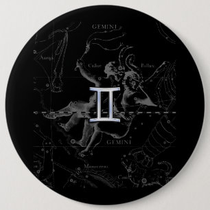 Chapa Redonda De 15 Cm Rótulo Gemini Zodiac de estilo cromado en Hevelius