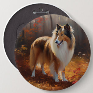 Chapa Redonda De 15 Cm Rough Collie en Otoño Hojas Caídas Inspiran
