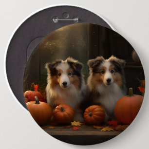 Chapa Redonda De 15 Cm Rough Collie Puppy Calabaza deslumbrante otoño