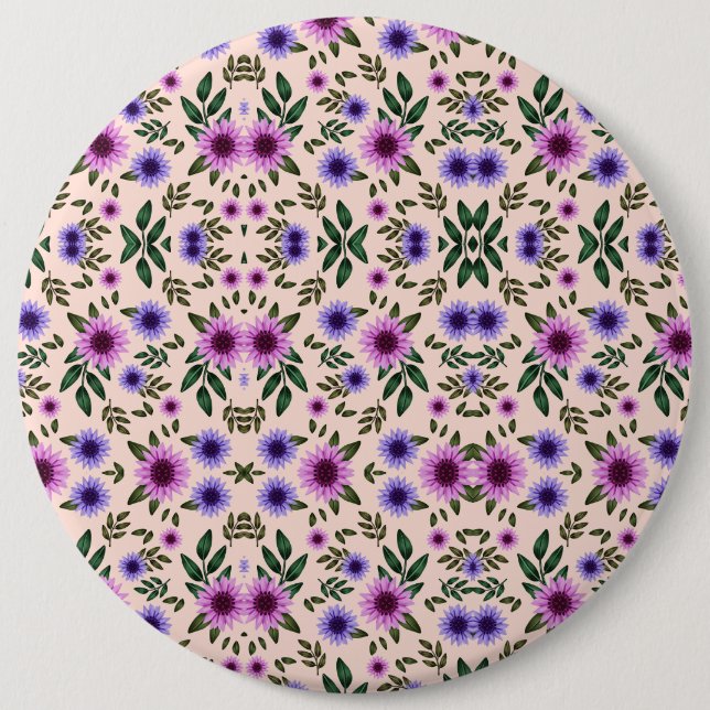 Chapa Redonda De 15 Cm Round floral pattern with purple, pink, and blue  (Anverso)