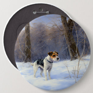 Chapa Redonda De 15 Cm Russell Terrier deja que nieve Navidades