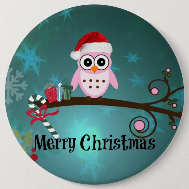 Chapa Redonda De 15 Cm Saludos navideños de Santa Owl (Anverso)