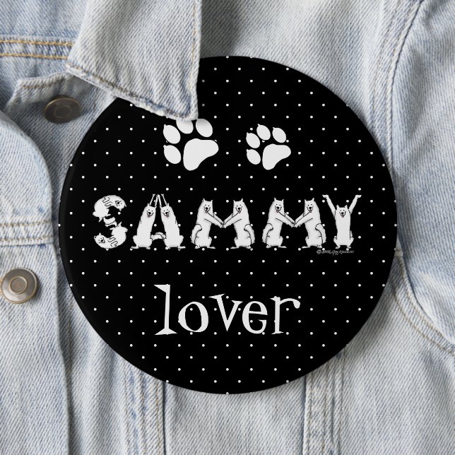 Chapa Redonda De 15 Cm Sammy en letras de perro samoyadas (In situ)