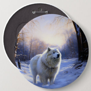 Chapa Redonda De 15 Cm Samoyedo Deja que nieve Navidad