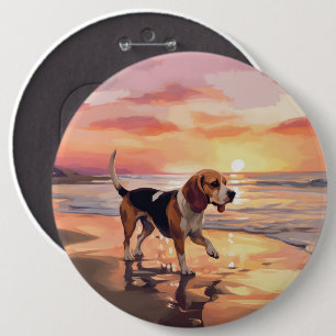 Chapa Redonda De 15 Cm Sandy Paws Beagle Dog en Beach Sunset