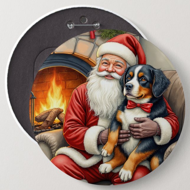 Chapa Redonda De 15 Cm Santa Claus Holding Bernese Mountain Dog Christmas (Anverso y reverso)