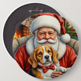 Chapa Redonda De 15 Cm Santa Claus sosteniendo arte de Navidad de Beagle
