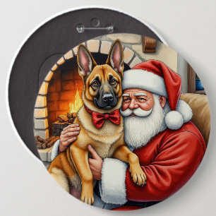 Chapa Redonda De 15 Cm Santa Claus sosteniendo arte navideño de Malinois 