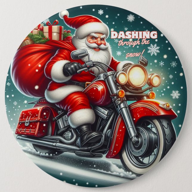 Chapa Redonda De 15 Cm Santa en motocicleta (Anverso)