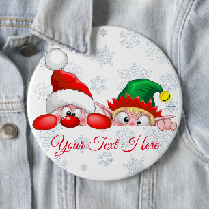 Chapa Redonda De 15 Cm Santa y Elfo Dibujo Animado de Navidad Divertido y