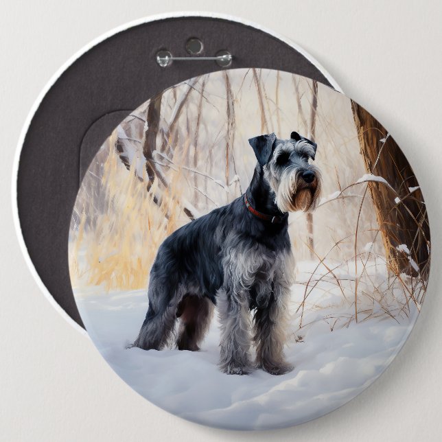 Chapa Redonda De 15 Cm Schnauzer Deja que nieve Navidad (Anverso y reverso)
