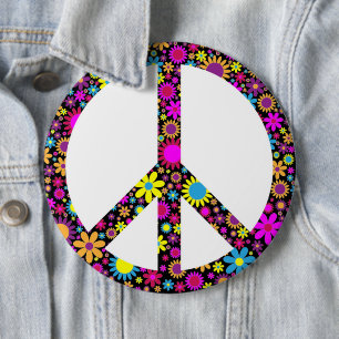 CHAPA REDONDA DE 15 CM SEÑAL DE PAZ DE FLORAL GROOVY