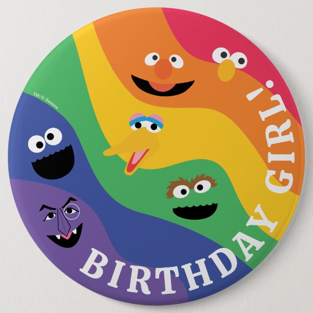 Chapa Redonda De 15 Cm Sesame Street Pals Rainbow Birday Chica (Anverso)