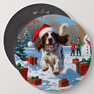 Chapa Redonda De 15 Cm Setter Inglés corriendo en la nieve con sombrero d