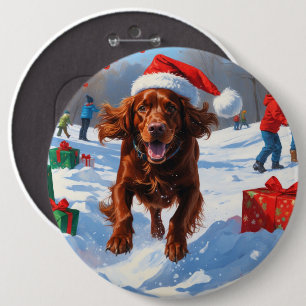 Chapa Redonda De 15 Cm Setter Rojo Irlandés Corriendo en la Nieve con Som