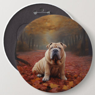 Chapa Redonda De 15 Cm Shar Pei se inspira en las hojas de otoño