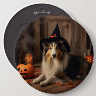 Chapa Redonda De 15 Cm Shetland Sheepdog Pumpkins Halloween Scary