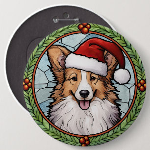Chapa Redonda De 15 Cm Shetland Sheepdog StainGlass Navidades
