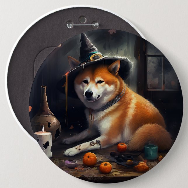 Chapa Redonda De 15 Cm Shiba Inu Calabazas Halloween Da Miedo (Anverso y reverso)