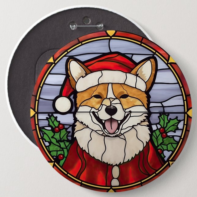Chapa Redonda De 15 Cm Shiba Inu StainGlass Navidades (Anverso y reverso)