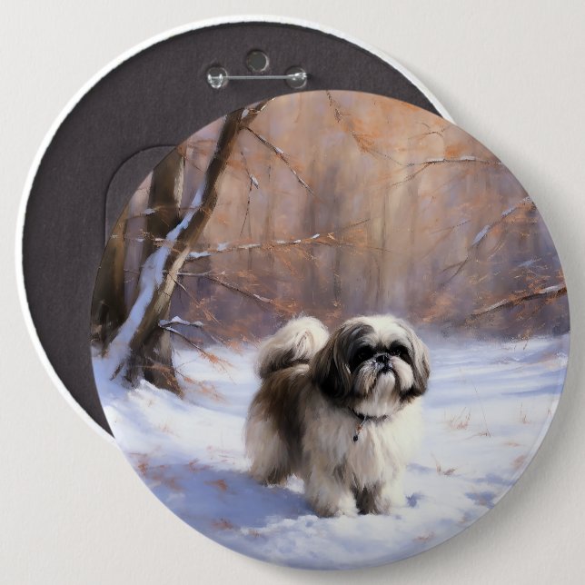 Chapa Redonda De 15 Cm Shih Tzu deja que nieve Navidades (Anverso y reverso)