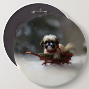 Chapa Redonda De 15 Cm Shih Tzu Navidad nieve invierno