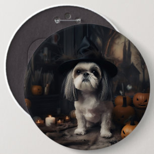 Chapa Redonda De 15 Cm Shih Tzu Pumpkins Halloween Scary