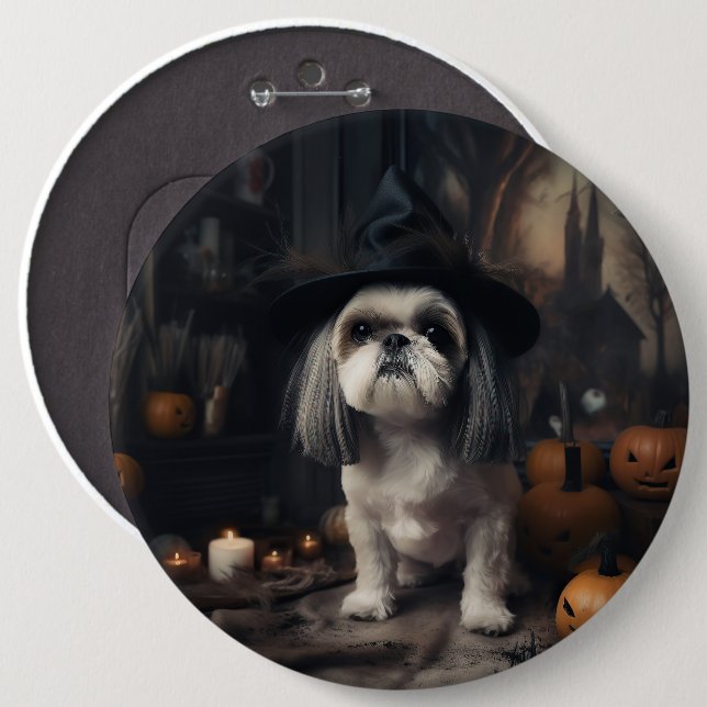 Chapa Redonda De 15 Cm Shih Tzu Pumpkins Halloween Scary (Anverso y reverso)
