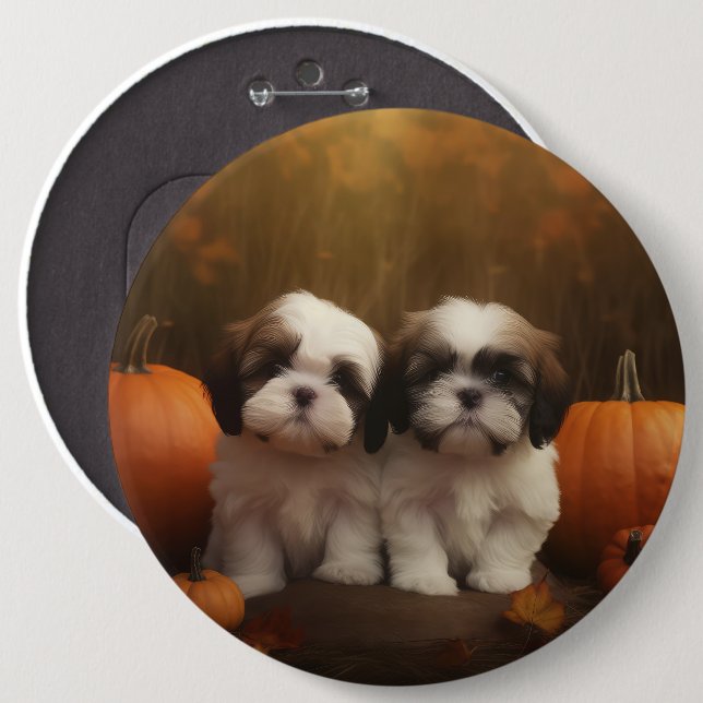 Chapa Redonda De 15 Cm Shih Tzu Puppy Calabaza deslumbrante de otoño (Anverso y reverso)