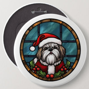 Chapa Redonda De 15 Cm Shih Tzu StainGlass Navidades